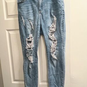 SHEIN Light Blue Distressed Skinny Jeans